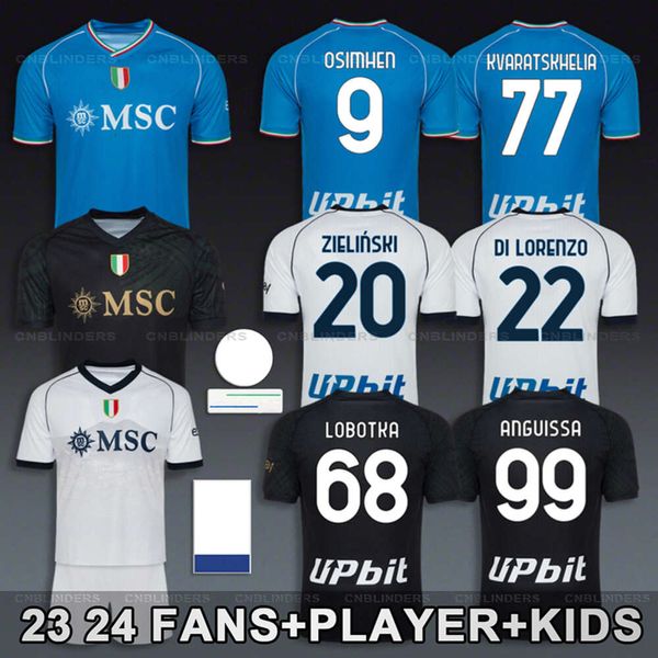 Maglia Napoli Napoli Futbol Forması 2023 24 Maradona Osimhen Di Lorenzo Kvaratskhelia Piotr Zielinski Lobotka Frank Anguissa Gençlik Çocuklar Futbol Kiti Üniforma