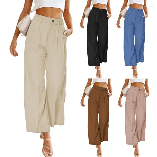 Calças femininas tornozelo comprimento calças modernas perna larga cintura alta simples solto moda casual para mulher dropship