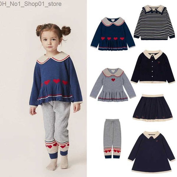 Strickjacke Winter Konges Slojd Kinderkleidung Baby Mädchen Strickpullover Tops Hosenanzüge Kinder Streifen Strickjacken Rock Adrette Kleid Q231206