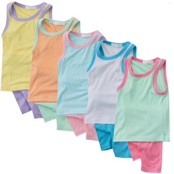 Conjuntos de roupas infantis modelo de verão bebê cor doce doce terno fino colete shorts 5 am em algum lugar 12 meses roupas de menina