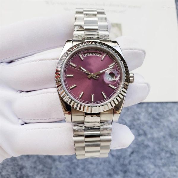 Relógios de pulso masculino luxo automático mecânico roxo gelo 37mm dial aço inoxidável 904l clássico marca de moda relógio