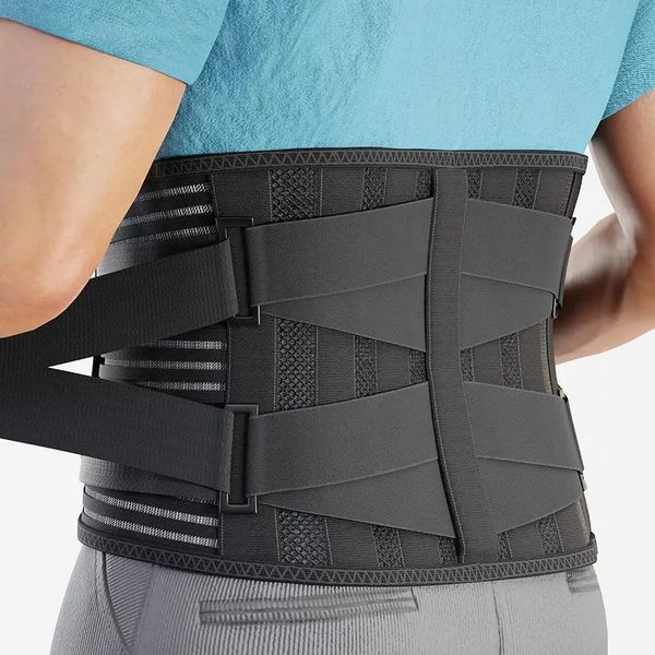 Bretelle di supporto per la schiena per alleviare il dolore lombare con 6 sostegni Cintura di supporto per la schiena lombare traspirante Uomo Donna Lavoro Anti-scivolo Vita Trainer 231205