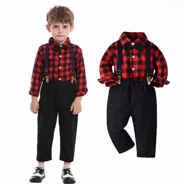 Set di abbigliamento da 6 mesi a 9 anni Baby Kids Christmas Outfit Boy Gentleman Abito formale Bretelle per bambini Set Camicia da festa per neonati