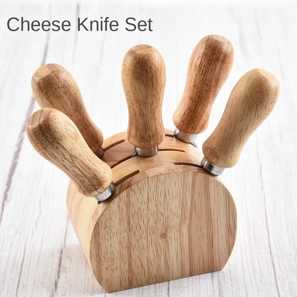 Инструменты для сыра, набор из 6 шт., ножи из нержавеющей стали, дубовая ручка, режущая доска, лопаточка для масла, кухонный нож 231205