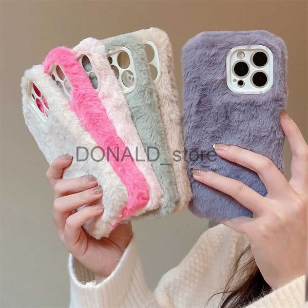 Capas de telefone celular USLION Warm Fur Plush Phone Shockroof Case para iPhone 14Plus 14Pro 15 13 12 Pro Max 11 11Pomax Camera Lens Protection Phone Case J231206