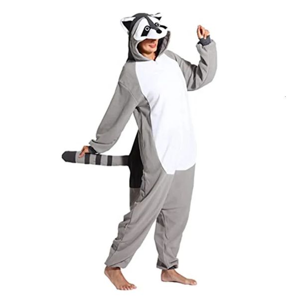 Frauen Robe Grau Waschbär Kigurumi Onesies Anime Cartoon Frauen Männer Pyjamas Halloween Weihnachten Cosplay Anime Ganzkörper Pijama 231206