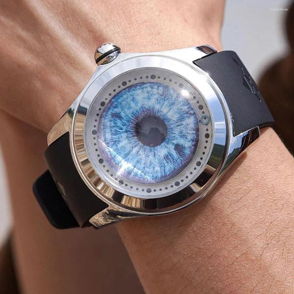 Relógios de pulso de luxo bolha relógio vintage relógios automáticos homens 46mm arte mecânica olho bola dial relógios designer marca kafyase