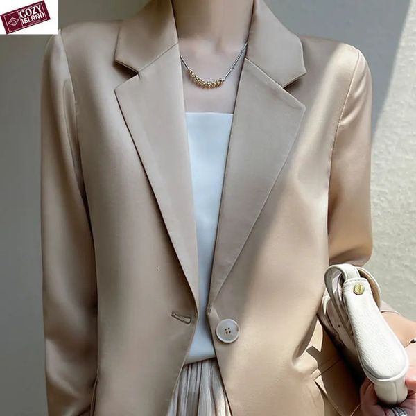 Abiti da donna Blazer Primavera per donna Giacca con protezione solare Donna Drappo in raso Abito a maniche lunghe morbido come la seta Abbigliamento Risvolto Cappotti autunnali 231206