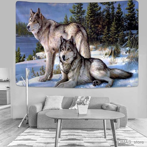 Tapeçarias lobo tapeçaria floresta tribo animal cama grupo lobo parede pendurado decoração da sala de estar tapeçaria decoração para casa r231206