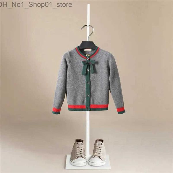 Strickjacke Marke Design Herbst Gestrickte Kinder Strickjacke Pullover Mantel Teenager Kleidung England Stil Strickjacken Bogen Baumwolle Pullover für Mädchen Q231206