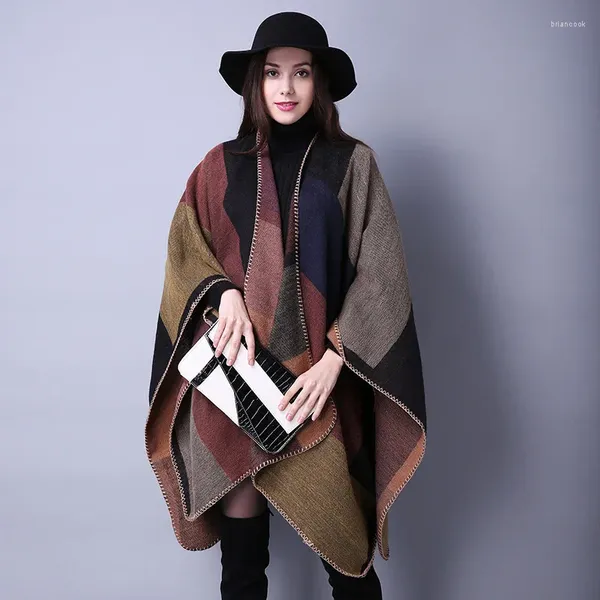 Sciarpe 20 colori Mantelle in cashmere finto Donna Poncho lavorato a maglia spesso Coperta autunnale Scialle invernale Casual Streetwear Plaid Mantello diviso allentato