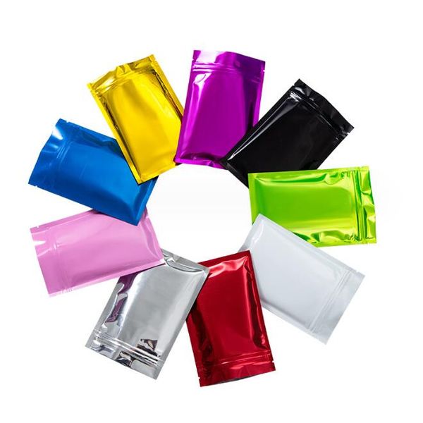 Sacos de embalagem ziplock coloridos, folha de alumínio reciclada, lanches, sacos de embalagem de doces, bolsa resselável à prova de cheiro, saco pequeno de armazenamento de plástico ziplock