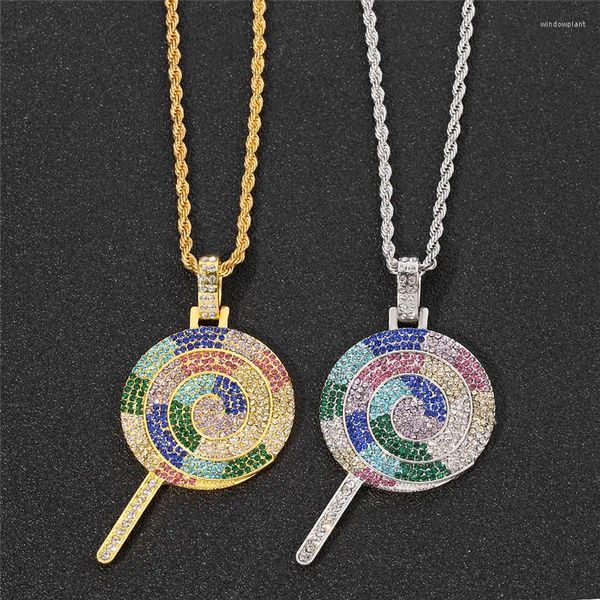 Correntes Hip Hop Liga Bling Multicolor Pirulito Colar Pingente Para Homens Rapper Jóias Moda Presente Atacado