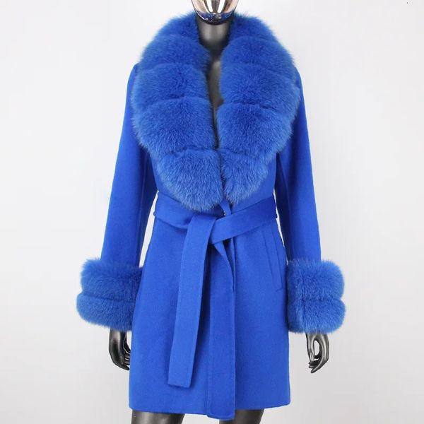 Mulheres misturas de lã jaquetas bluenessfair cashmere real casaco de pele jaqueta de inverno mulheres grossas natural fox colarinho punhos outerwear streetwear 231206