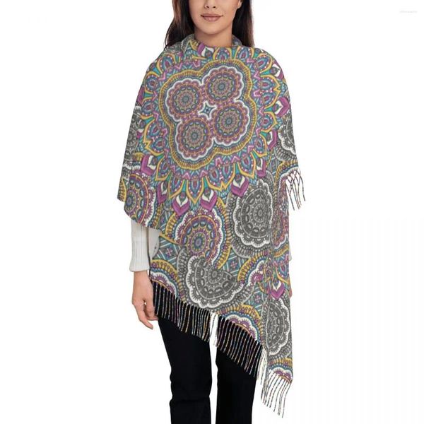 Sciarpe Sciarpa con nappe da donna Modello astratto Boho Mandala Lungo inverno Autunno Scialle Avvolgente Bohémien Abbigliamento quotidiano Cashmere