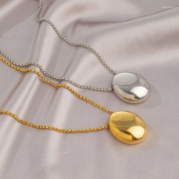 Colares de pingente de metal escovado colar oval para mulheres longo suéter corrente luxo charme fino festa elegante jóias presentes