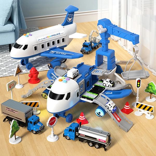 Aeronave Modle Kid Transformação Aeronaves Brinquedos Carro Deformação Avião Modelo Música Simulação DIY Faixa Inércia Menino Crianças Tráfego Brinquedo Presente 231206