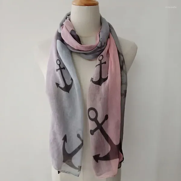 Sjaals Buitenlandse Handel Mode Maat Boot Anker Roze Plus Grijs Gradiënt Afdrukken Sjaal Groothandel Aangepaste Fabriek