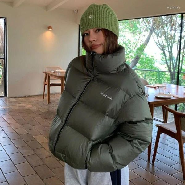 Mulheres Trench Coats Curto Down Jacket para Mulheres Inverno Pão Casaco Grosso Algodão Slim Fit Versátil Estilo Ocidental Quente Faculdade Tendência