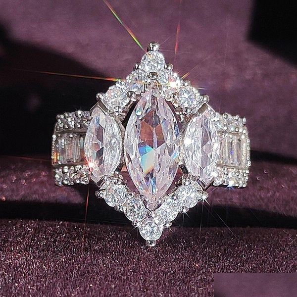 Anéis de casamento 2023 Choucong Marca Luxo Jóias 925 Sterling Sier Marquise Corte Topázio Branco Cz Diamante Eternidade Mulheres Noivado Ban Dhbwp
