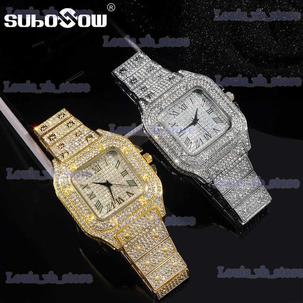 Andere Uhren Hip Hop Männer Frauen Iced Out Square Diamant Funkelnde Quarzuhr Mode Klassische arabische Zahlenuhr Geschenk Dropshipping T231206