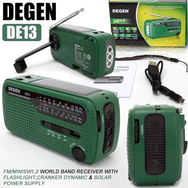 Portatile S ers DEGEN DE13 FM AM SW Dinamo a manovella Energia solare Radio di emergenza Ricevitore globale Alta qualità VS Tecsun PL 310ET Panda 6200 231206