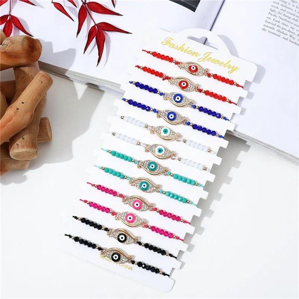 Charm Armbänder 12 teile/los Blue Eye Geflochtene Set Silber Farbe Runde Perlen Einstellbare Seil Armband Armband Frauen Schmuck Geschenke