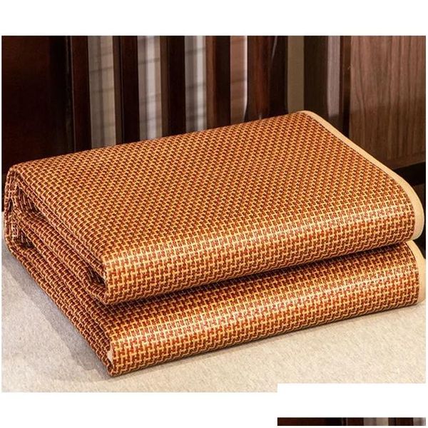 Coprimaterasso Yaapeet Summer Bamboo Rattan Adt Culla Cool Slee Mat Kit 180Cm Letto Singolo Matrimoniale Lenzuolo pieghevole Protezione Consegna di caduta Dhbla