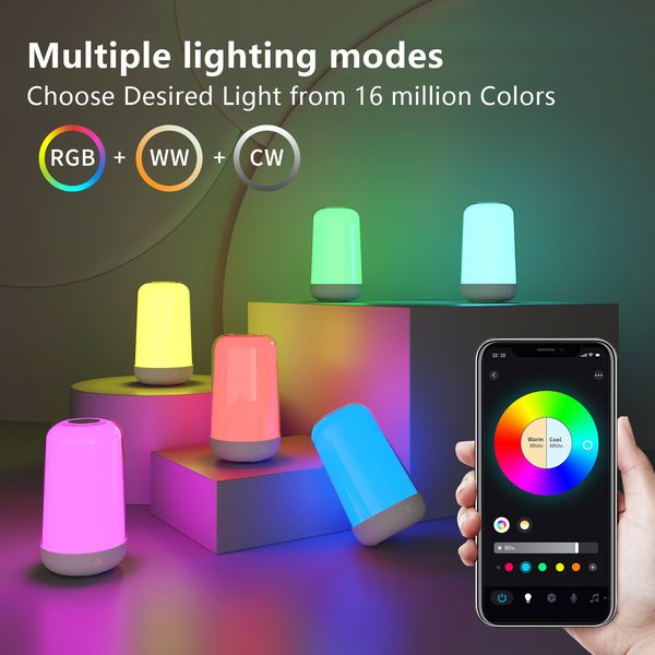 10 pçs inteligente bluetooth escurecimento paleta de cores carregamento usb música 3600ma bateria app toque atmosfera cabeceira nightlight suporte presente