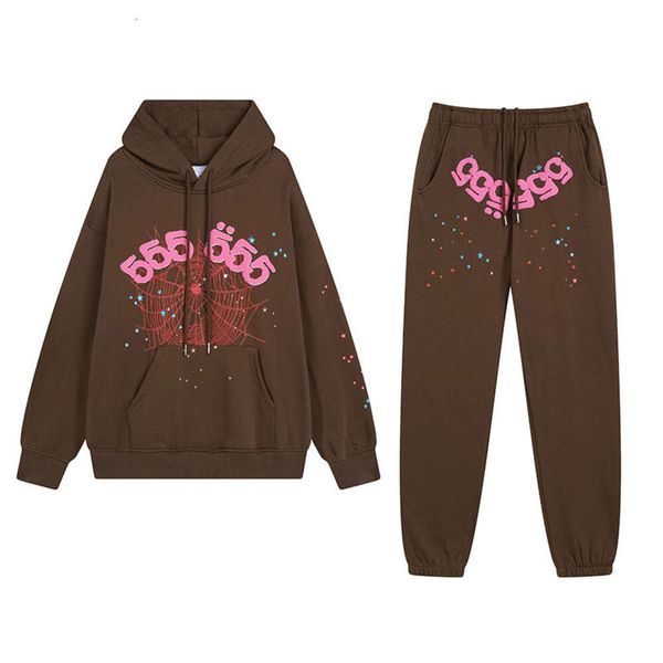 Felpe con cappuccio 24ssdesigner Running Volume Sp5der Spider Web Letter Star con maglione e pantaloni in peluche con cappuccio High Street Set