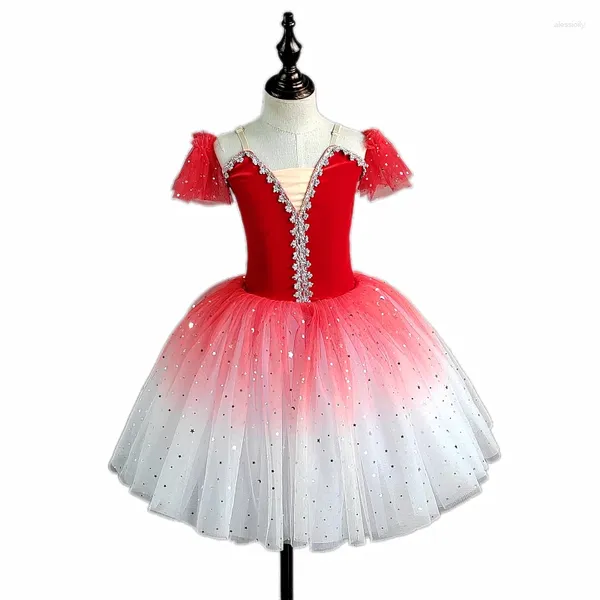Palco desgaste vestido de balé fofo pequeno cisne dança gaze princesa meninas desempenho treinamento infantil