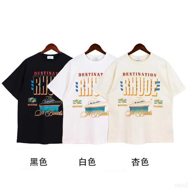 23ss Classic Letter Print Rhude t Shirt Uomo Donna Taglia EU 100% cotone Top Tees High Street Summer Hippie Abbigliamento FW9D