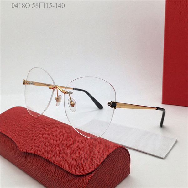 Novo design de moda óculos ópticos em formato de borboleta sem aro armação de metal para homens e mulheres estilo empresarial leve e fácil de usar modelo 0418O