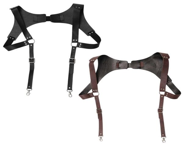 Винтажные кожаные подтяжки для мужчин Средневековый Ренессанс Нагрудный ремень для тела Регулируемый нагрудный ремень для геев Сексуальный косплей H6240274