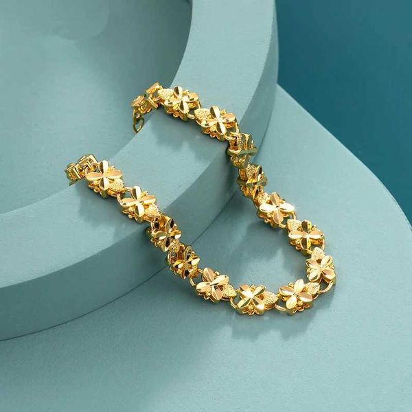 Catena 925 Sterling Silver Fashion Lucky 24k Gold 6mm Bracciale d'oro a quattro foglie adatte per regali di gioielli da donna