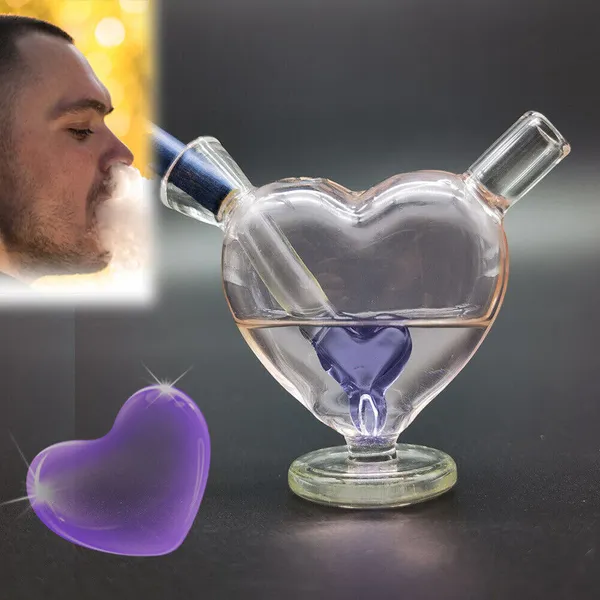 Mini bong a forma di cuore da 3 pollici, narghilè, pipa ad acqua, narghilè a forma di cuore, gorgogliatore