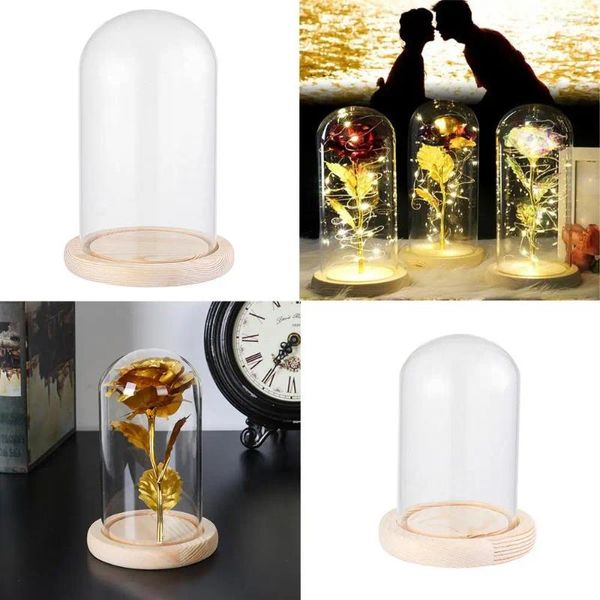 Lagerung Flaschen Glas Cloche Jar Display Stand Abdeckung mit Holz Basis Acryl Staub Box Pflanzen Blume Terrarium Flasche