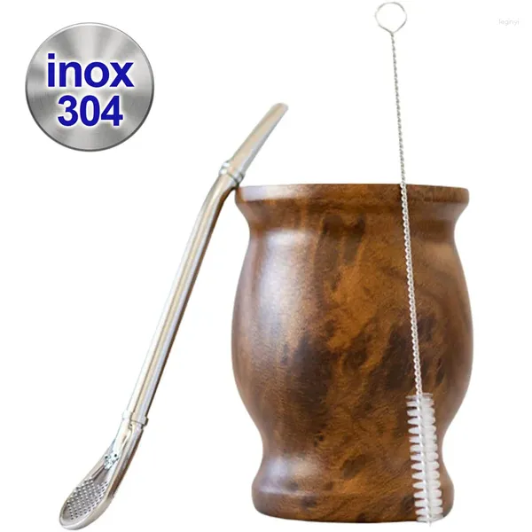 Tazze da 8 once Tazza da tè Yerba Mate Tazza da caffè in paglia in acciaio inossidabile con doppia parete isolata in acciaio inox 304 con spazzola a cucchiaio Bombilla