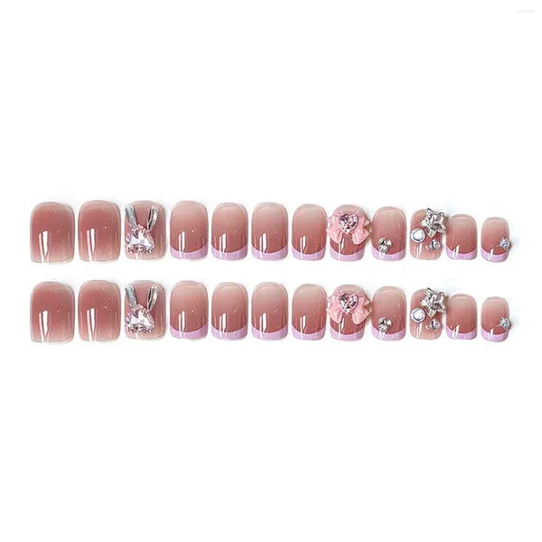 Unhas Falsas Prego Rosa para Mulheres Cor Suave Handmade Curto Redondo Artificial e Salão de Menina em Casa