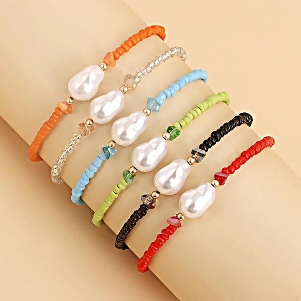 Pulseras de eslabones Pulsera de cuentas colorida hecha a mano bohemia para mujeres Linda playa de verano Pulsera de perlas de imitación Niñas Joyería Boho al por mayor