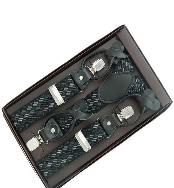 Mode Unisex Leder 6 Clips Hosenträger Männer Vintage Legierung Einstellbare Elastische Hosenträger Hosen Zubehör Vater Geschenke8280764