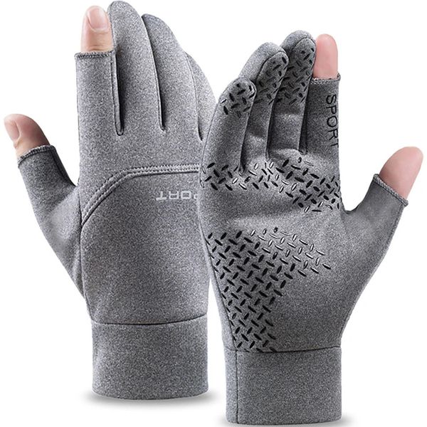 Перчатки с пятью пальцами для зимней рыбалки, мужские и женские велосипедные теплые противоскользящие перчатки для занятий спортом, сенсорный экран, два выреза, уличная рыбалка 231205