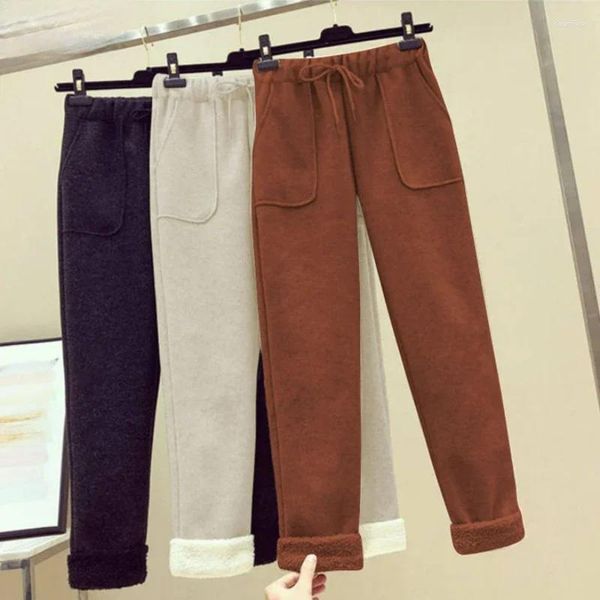 Pantaloni da donna in lana casual per le donne in autunno e inverno Pelo di agnello ispessito Tubo dritto sciolto a nove punte Ravanello Harun