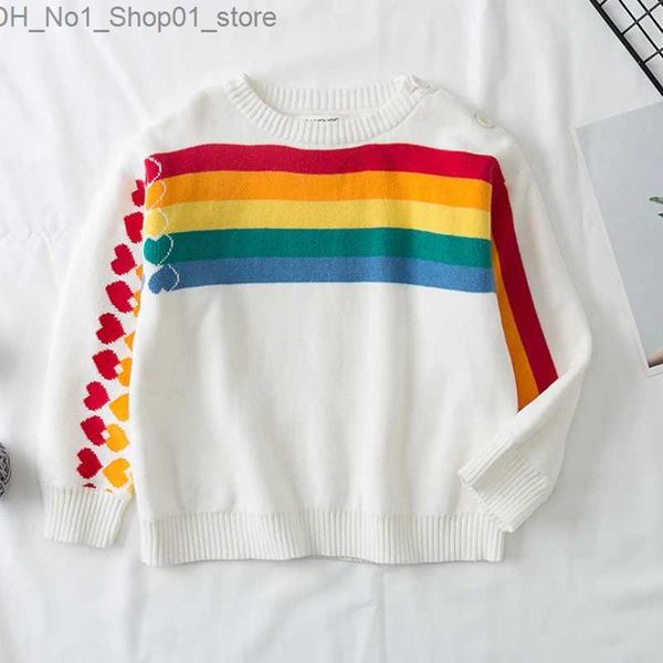 Strickjacke Baby Mädchen Pullover Gestreiften Regenbogen Kinder Pullover Herbst Winter Mädchen Pullover Stricken Kleinkind Kinder Pullover Koreanische Kleidung Q231206