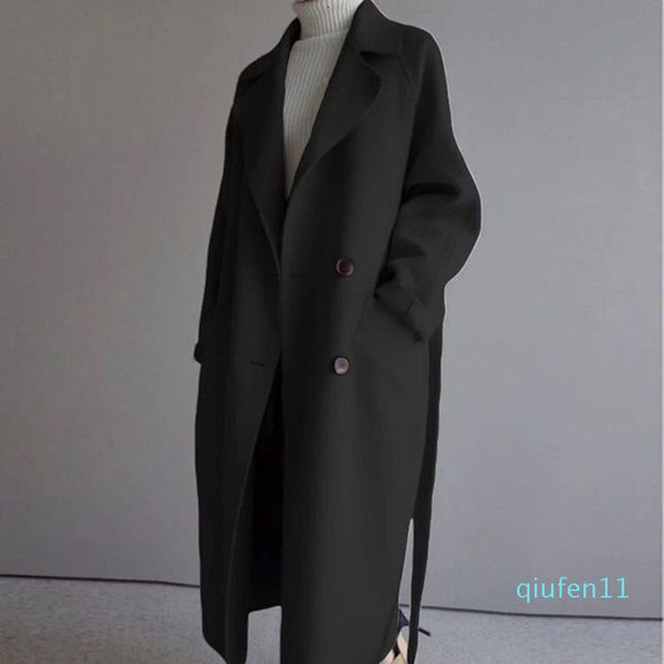 Mulheres Trench Coats Mulher Inverno Bege Preto Elegante Casaco De Lã Mulheres Moda Coreana