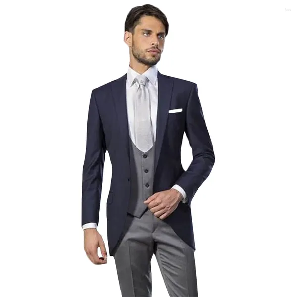 Erkekler Suits Lacivert 3 Parça Takım Slim Fit Smokin