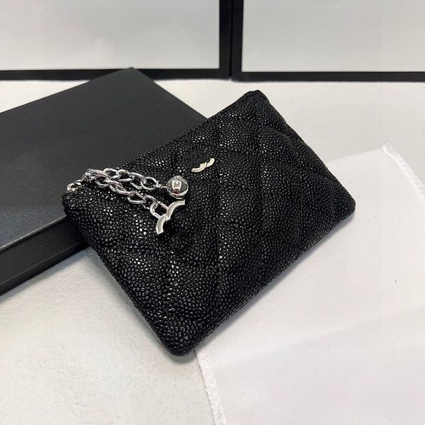 Borsa da donna Pochette da 14,5 cm in pelle di vitello con quadri diamantati Hardware argento Fibbia in metallo Portamonete Borsa per caviale Custodia delicata Tasca con clip per carte Tasca rossa Sacoche a pacchetto