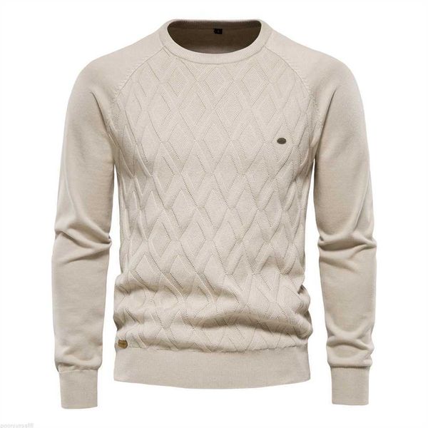 Herren Hoodies Sweatshirts AIOPESON Argyle Basic Herrenpullover einfarbig O-Ausschnitt Langarm gestrickt Herrenpullover Wintermode neue warme Pullover für Herren