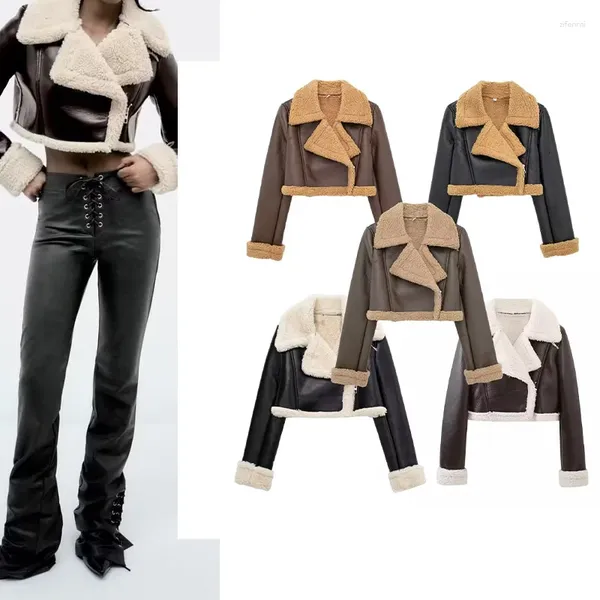 Giacca da moto double face in pelle da donna. Giacca minimalista stile Street Fashion artificiale