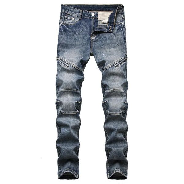 Mulheres jeans streetwear homens magro motocicleta motociclista homme reto masculino moto hip hop denim calças corredores jean personalidade zíper 231206